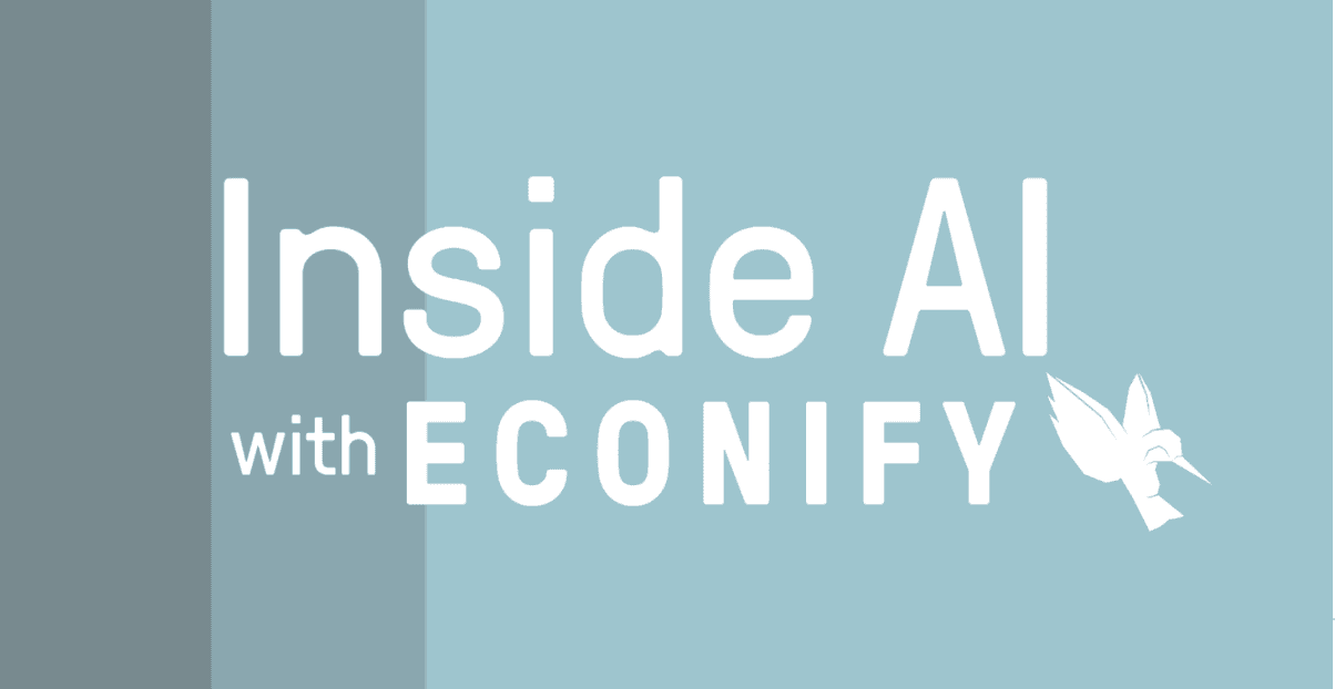 white Inside AI with Econify and hummingbird logo on varying blue background