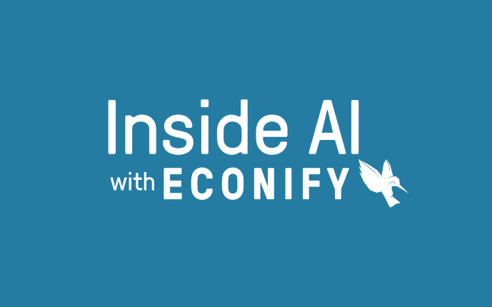 White "Inside AI with Econify" logo on blue background