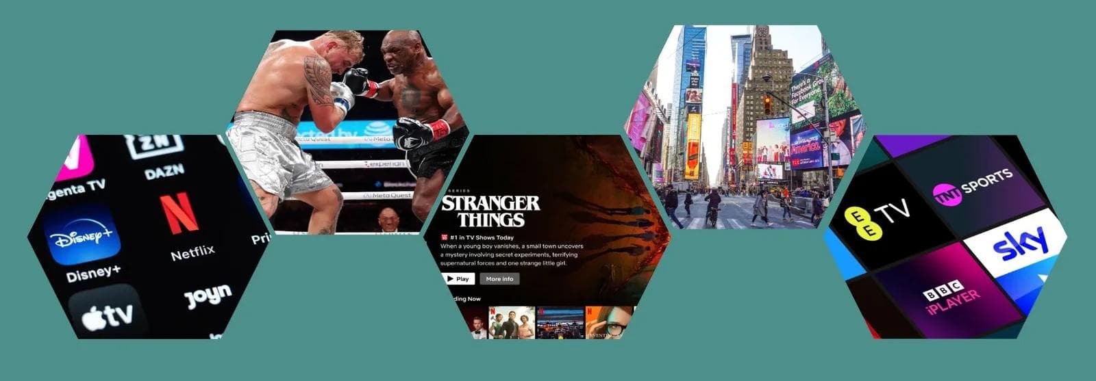 TV Summit advertising icons on green background