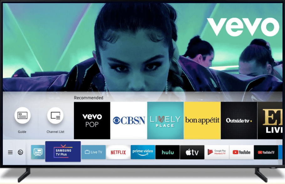 Vevo logo on TV screen with celebrity image