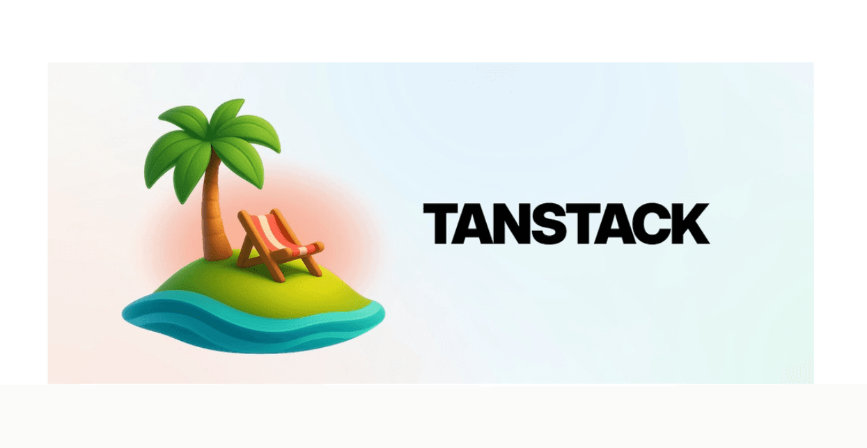 Palm tree with beach chair on an island with TANSTACK in black