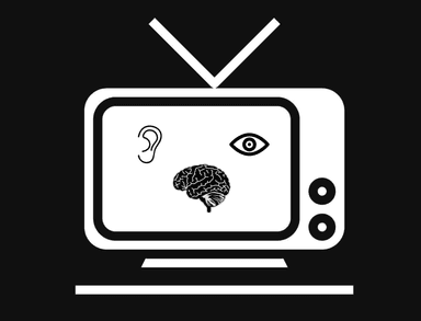 TV graphic on black background with TV containing three graphic images of an ear, an eye, and a brain