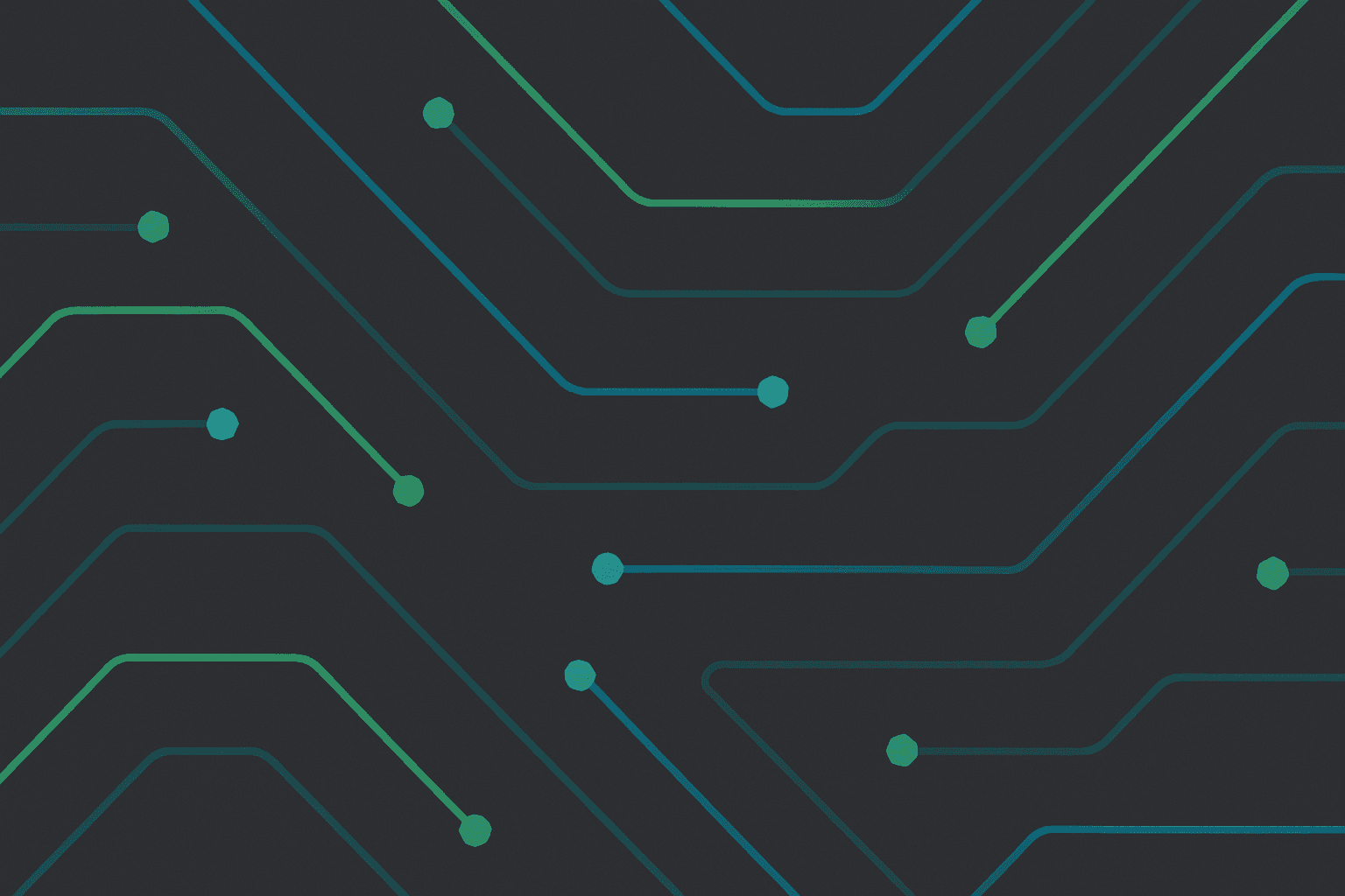 Green and blue lines and nodes on a gray background.