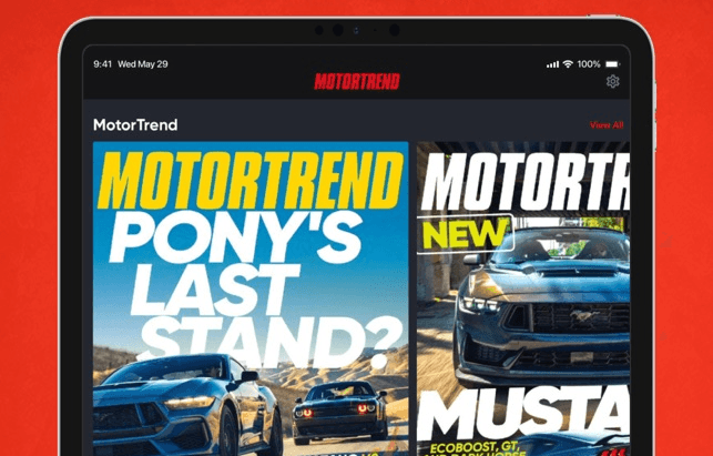 Ipad with media thumbnails for Motortrend and Motortrend magazine