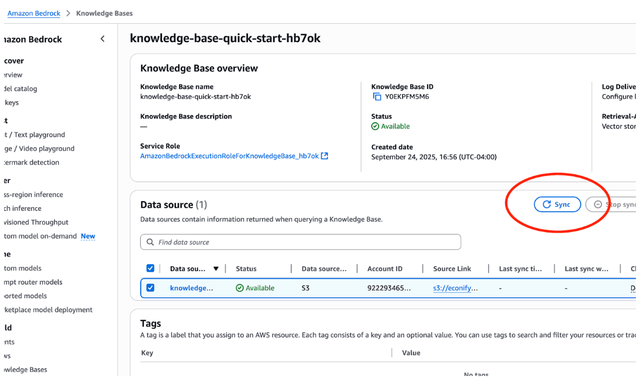 Knowledge base quick start sync screenshot