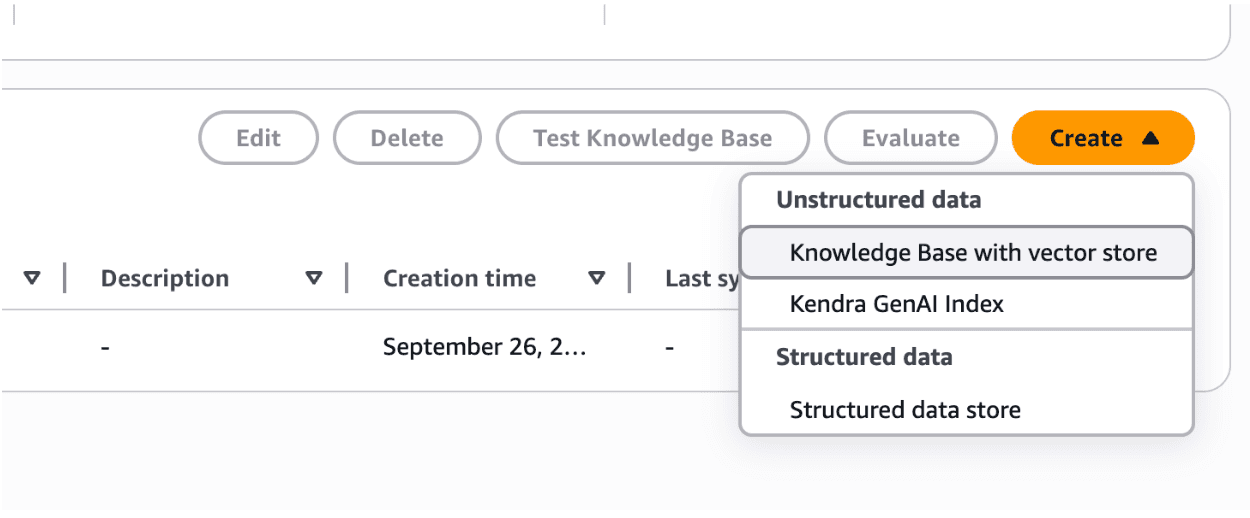 select Knowledge Base with vector store screenshot