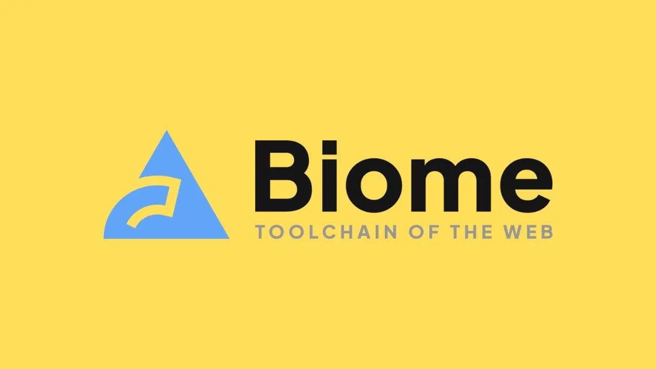 Biome company logo in black and blue on a yellow background with words "toolchain of the web"
