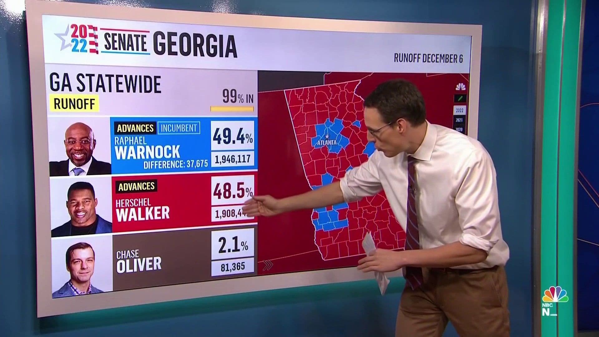 MSNBC Decision 2022 graphic board showing a countdown to 9 p.m. poll closings in six states, with a highlighted U.S. map and results for Kentucky Amendment 2.