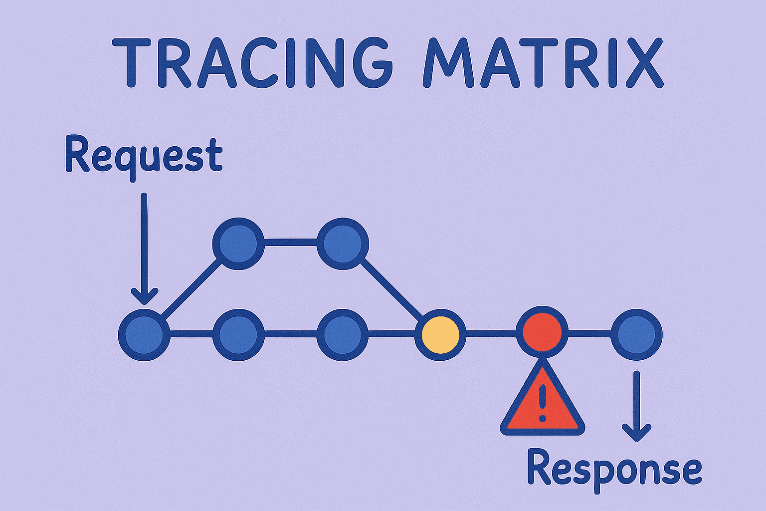 Tracing Matrix graph showing request through response process with error on purple background