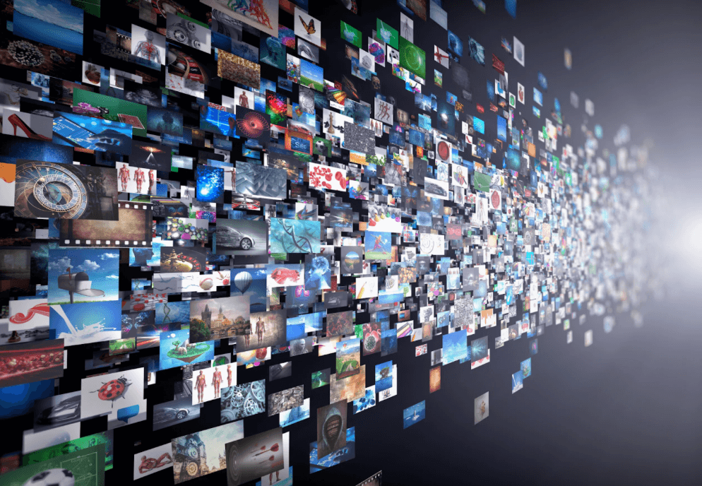 Multiple TV images streaming on navy background